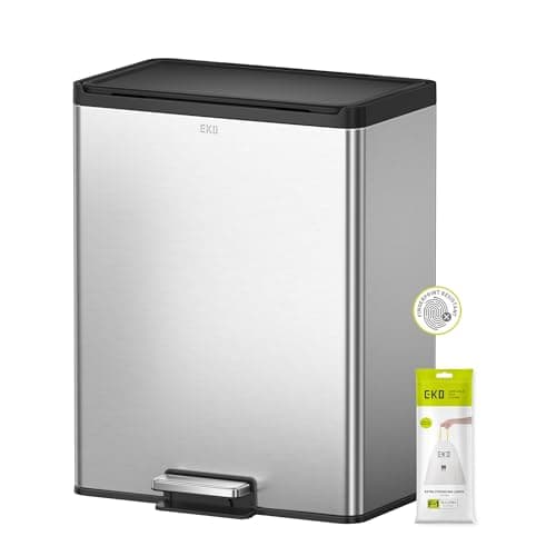 Image of EKO Essential 40L Rectangular Kitchen Step Bin, 2 × 20L Recycling Compartments with Soft-Close Lid, Stainless Steel Pedal and Fingerprint-Resistant Finish for Waste & Recycling