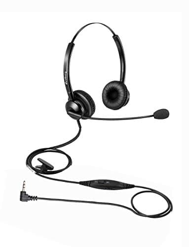 Image of Beebang 2.5mm Headset for DECT Phone Cordless Phone with Standard 2.5mm Jack, Dual Ear Noise Cancelling Microphone Headset Compatible with Panasonic Cisco SPA series Avaya Polycom…