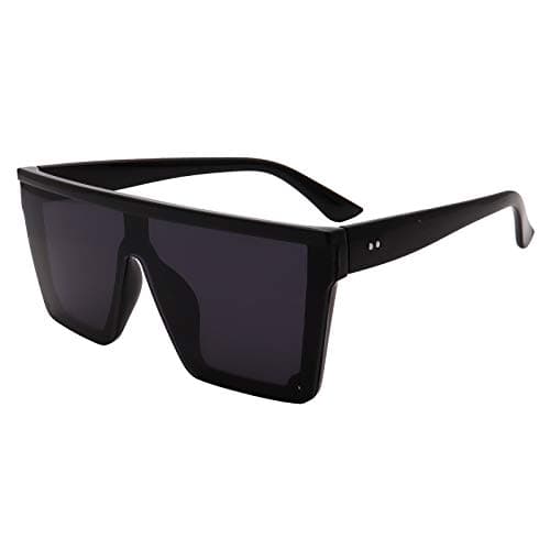 Image of FOURCHEN Square Oversized Sunglasses for Women Men Fashion Flat Top Big Frame Shades (black)