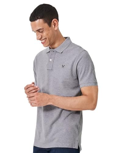 Image of Crew Clothing Men's 100% Cotton Pique Polo Shirt, Extra Soft Fabric with Ribbed Collar & Short Sleeves Grey XXL
