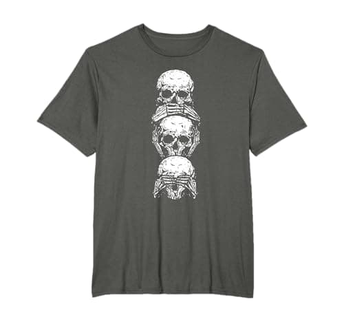 Image of Hear See Speak No Evil Halloween Skull Skeleton Bones Gothic T-Shirt