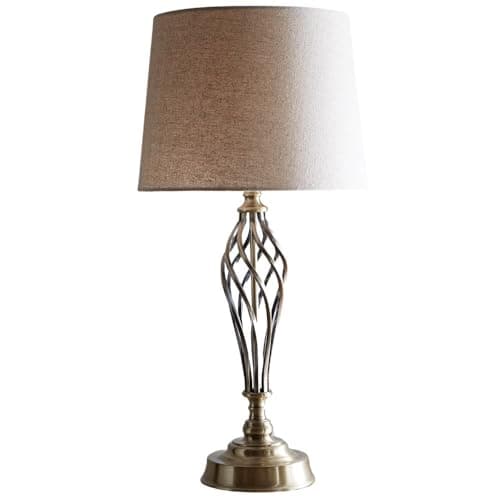 Image of Britalia Antique Brass Table Lamp, Barley Twist Design, Natural Linen Shade, 62cm Height