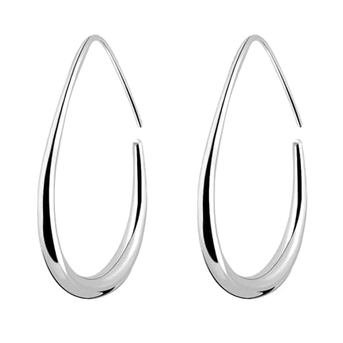 Image of Aliyoham Silver Teardrop Hoop Earrings for Women | Hypoallergenic Nickel Free Oval Earrings, Lightweight Everyday Jewellery Gift