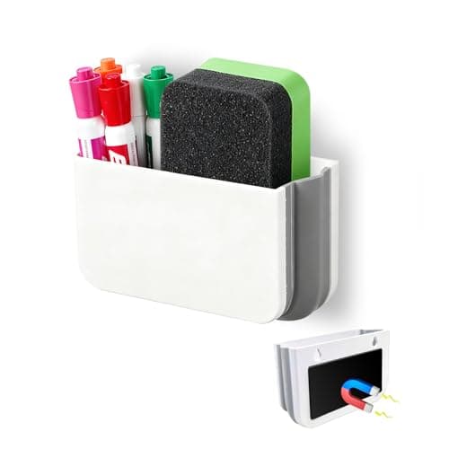 Image of FRETONBA Magnetic Pen Holder Foldable, Magnetic Marker Holder, Whiteboard Pen Holders Organizer, Magnetics Marker Storage for Fridge, Refrigerator, Locker (White)