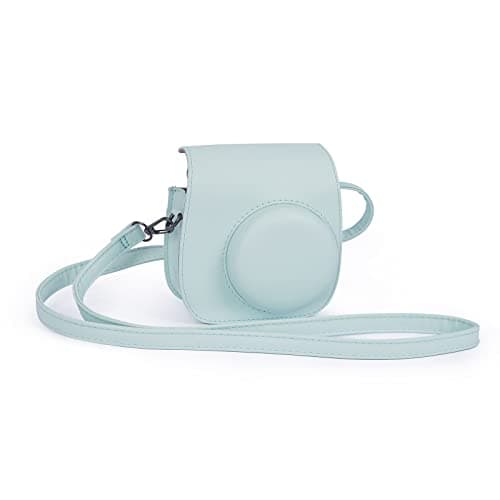 Image of Riosin Instant Mini 12 Protective Case for Fujifilm Instax Mini 12/11 Camera,Premium PU Leather Camera Bag Cover with Pocket and Removable&Adjustable Strap (Mint Green)