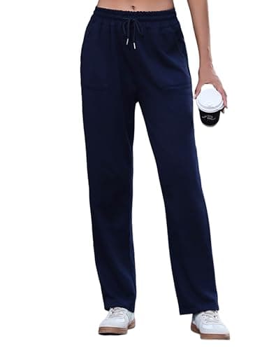 Image of Uniexcosm Sweatpants Womens Straight Leg Ladies Cotton Joggers Tracksuit Bottoms with Pockets Drawstring Baggy Sports Trousers Sweat Pants Petite Regular Tall for Casual Gym Yoga Navy Blue