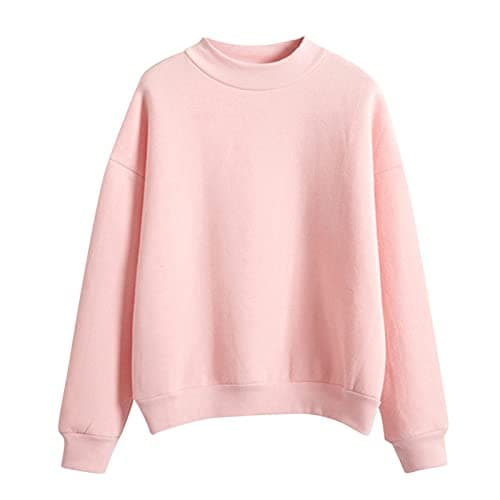 Image of Generisch Women's Casual Plain Long Sleeve Crew Neck Sweater, pink, M