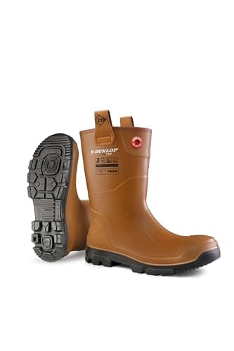 Image of DUNLOP Purofort RigPRO - Unisex Full Safety Mid-Calf Short Waterproof Work Boots, Brown, Slip-Resistant Wellies with Fur Lining and Steel Toecap for Outdoor and Industrial Use - EU43, UK9