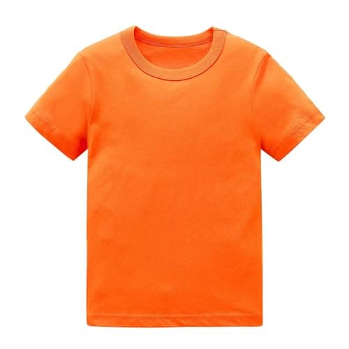 Image of Aisyee Orange t Shirt Kids Cotton Plain Tshirt Boys tee top Kids Short Sleeve Shirt Age 5-6 Years