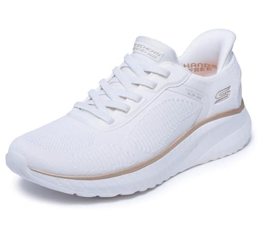 Image of Skechers Women's Bobs Squad Chaos Current Muse Slip-On Trainer, White/Gold Textile, 4 UK