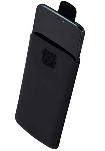 Image of Favory Case Compatible with Alcatel 20.19g 2019G Genuine Leather Protective Case with Flap and Pull-Up Strap in Black