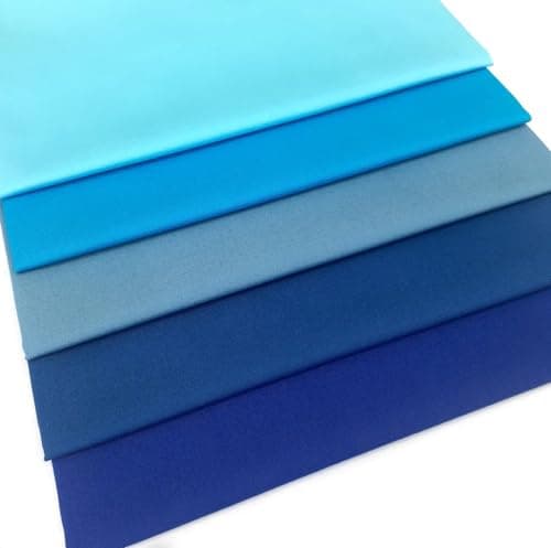 Image of Solid Blues Fat Quarter Bundles of 100% Cotton Poplin Fabric Plain Colours in Different Shades - Sewing Cuts (Blue)