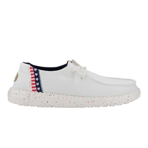 Image of Hey Dude Wendy Americana Splatter, Women’s Shoes, Women’s Slip-on Loafers, Comfortable & Light-Weight, White/Blue, 5 UK