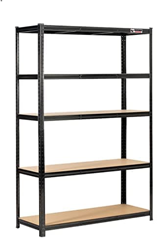 Image of Rhino Racking – 5 Tier Heavy Duty Garage Shelving Unit – 200kg Load Weight Per Shelf - 1000kg Per Unit – 180x120x45cm - Black Storage Shelves – Shed Shelving