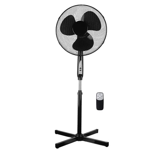 Image of COZYBRITE Pedestal Fan Cooling 16 inch with Remote Control Standing Electric Oscillating Floor Fans 3 Wind Modes 7.5 Hours Timer 3 Speed Setting Adjustable Height Tilt Angle for Home FS40-91R (Black)
