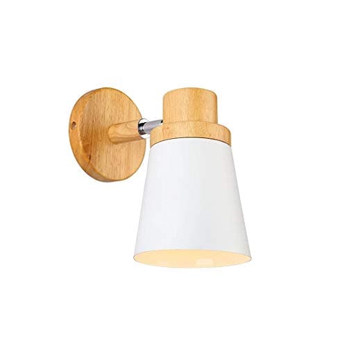 Image of Chrasy Wooden Wall Lights Modern E27 Base Wall Sconce Lamp Contemporary Lighting Fixtures White Metal Lamp Shade for Living Room Bedroom Kitchen Dining Room
