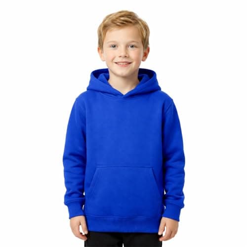 Image of KHIM Kids Plain Fleece Hoodie, Boys and Girls Pullover Sweatshirt with Kangaroo Pocket, Brushed Inner Fleece Casual Jumper Hoody, 7-8 Years, Royal Blue