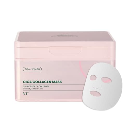 Image of VT COSMETICS CICA Firming Daily Mask 30 Sheets, 300Da Low Molecular Collagen for Skin Elasticity, Hydrating & Firming, Pink Collagen Essence, Korean Face Mask