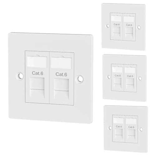 Image of iwillink 2 Port RJ45 Socket Faceplate Wall Plate, Cat6 Single Port Ethernet Cable Networking Socket Box with Keystone Jack, Compatible with Cat5/Cat5e/Cat6 Cables, 4 Pack