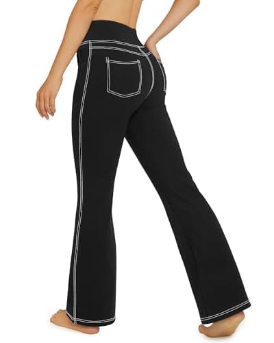 Image of G4Free Yoga Pants for Women UK High Waist Flared Leggings Ladies Stretch Trousers Denim Style with Pockets Black,XXL