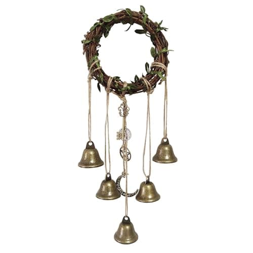 Image of LTXDJ Witches Bells Vintage Wind Chimes, Wreath Decor with Star Moon Magic Crown Skeleton Key Tree of Life, Hanging Wind Chimes For Porch Garden and Window (1)