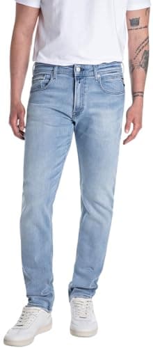 Image of Replay men's Grover straight-fit jeans with stretch, blue (Light Blue 010), 34W / 30L