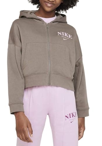 Image of NIKE DV2565-040 G NSW TREND FLC FZ HOODIE Sweatshirt Unisex OLIVE GREY Size XS