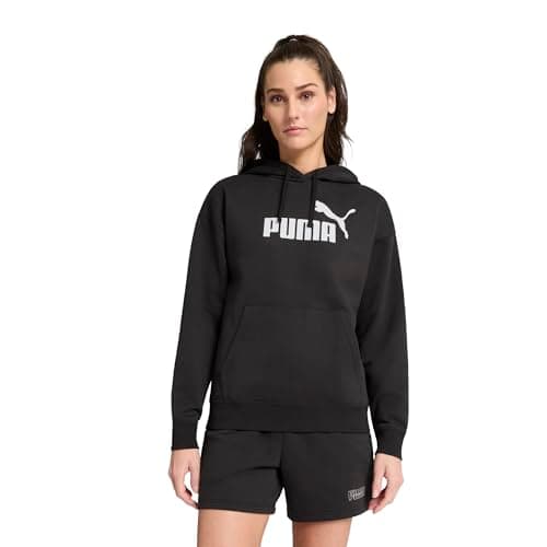 Image of PUMA Women's Essentials Logo Fleece Hoodie Hooded Sweatshirt, Black-Grey, XXL