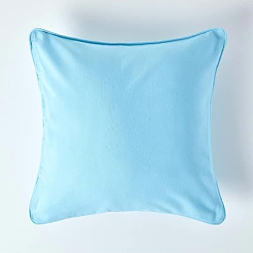 Image of HOMESCAPES - 100% Cotton Plain Blue Cushion Cover- 30 x 30 cm Square - 12 x 12 Inches - Medium Cornflower Blue - Sofa Pillow Cushion Cover - Washable