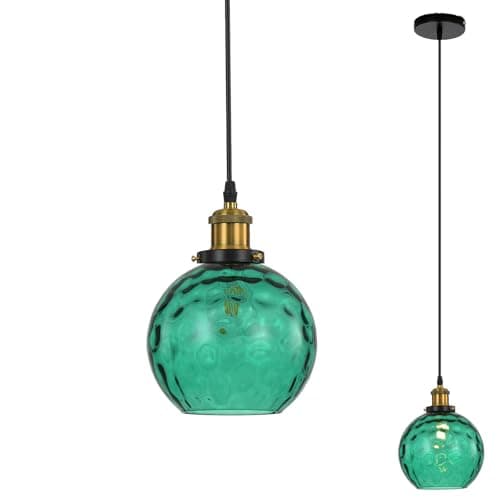 Image of LFsem Vintage Spherical Glass Pendant Light, Stained Globe Glass Shade, E27 Bronze Base, Industrial Ceiling Pendant Lamp for Bedroom, Dining Room & Kitchen (Green, 15cm)