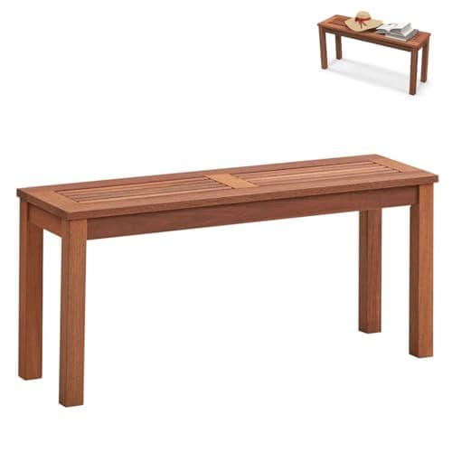 Image of SFAREST 2-Seater Patio Bench, Solid Wooden Garden Slatted Bench, Rectangular Dining Seat for Yard, Park and Balcony (1, Brown)