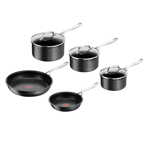 Image of Jamie Oliver by Tefal Cook's Direct Hard Anodised Induction 5-piece Cookware Set, Non-Stick Coating, Safe Non-Stick Cookware, Heat Indicator, Induction Pan E017S555