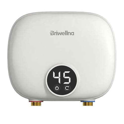 Image of Briwellna Electric Instantaneous Tankless Water Heater 5.5kW 220V, Instant Hot Water Heater with Digital Display for Kitchen Bathroom Sink Counter Under/Above Home Indoor (Cream)