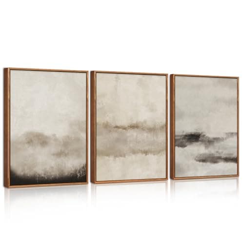 Image of HPNIUB Abstract Mountain Lakes Framed Canvas Wall Art Set, Neutral Nature Landscape Wall Decor, Nordic Scenery Wall Painting, Modern Gallery Art Prints for Living Room, Bedroom,30x40cm (Abstract)