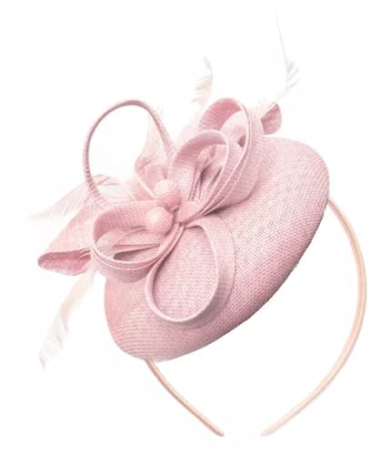 Image of Caprilite Bead Round Pillbox Loop Sinamay Headband Fascinator for Women Wedding Ascot Races[Blush Pink]