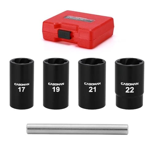 Image of CASOMAN 5 Pieces 1/2" Dr. Twist Socket Set, Lug Nut Remover Tool, Metric Bolt and Lug Nut Extractor Socket Tools
