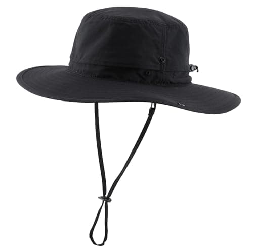Image of Decentron Mens Wide Brim Safari Bucket Hats UV Sun Protection Fishing Hiking Hat Summer Beach Sun Hats for Women Black
