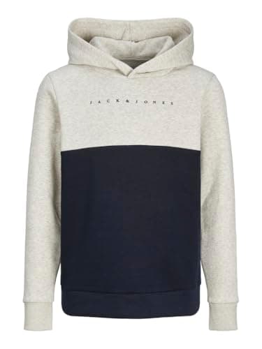 Image of JACK&JONES JUNIOR Boy's JJSTAR JJ Blocked Sweat Hood JNR Sweatshirt, White Melange, 128