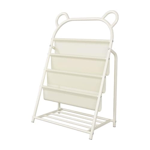 Image of LN Cozy CORNE Kids Bookshelf, 4 Tier Space-Saving Bookcase, 96x60x37cm Children's Book Storage for Bedroom, Playroom, Living Room, White