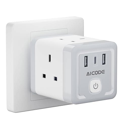 Image of Plug Extension Socket with 3 USB, AICODE 4 Way (13A/3250W) Multi Plug Adapter UK, Cube USB Wall Plug Socket with Switch, 3 Pin Plug Extension Charger Block for Home Office Kitchen