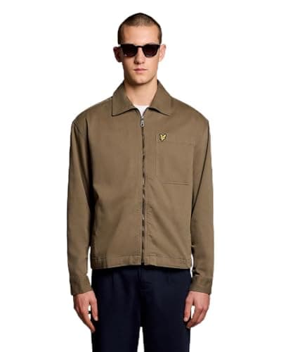 Image of Lyle & Scott LS Woven Shirts Enzyme Wash Zip Through Overshirt X569 Khaki Ash, M