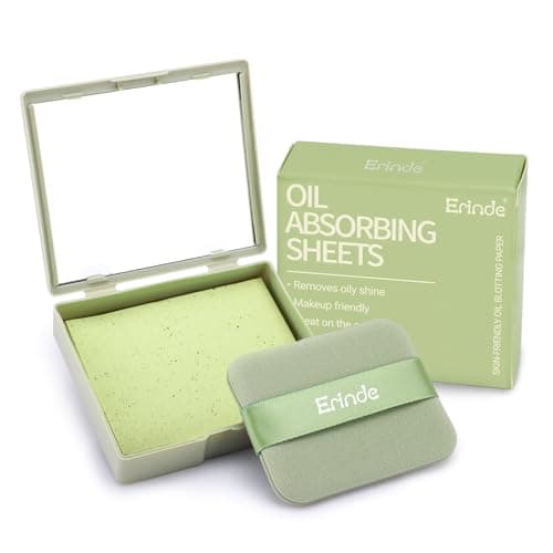 Image of Erinde Oil Blotting Sheets for Face with Mirror and Puff, 100 Sheets Oil Blotting Paper for Oily Skin, Face Oil Absorbing Sheet, Natural Oil Control Film, Absorb Excess Oil, Makeup Friendly