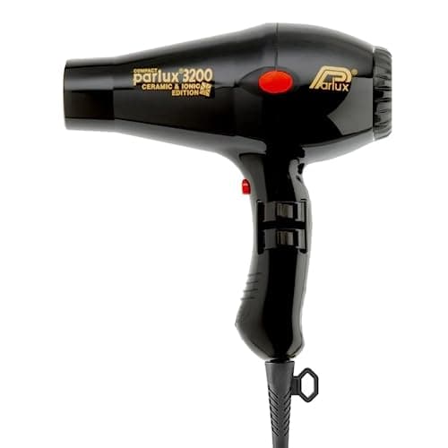 Image of Parlux 3200 Ceramic & Ionic Hair Dryer in Black. Lightweight Compact 1900W Dryer with Ultra High Tech Ionic Technology. Salon Favourite with 2 Speed Settings & 3 Heat Controls Plus Cool Shot Button.