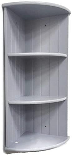 Image of Yorkshire Homeware Corner Shelf Unit Wooden 3 Tier Shelving Wall Mounted Storage Shelving Unit Bathroom, Bedroom, Kitchen, Living Room Storage (Grey)