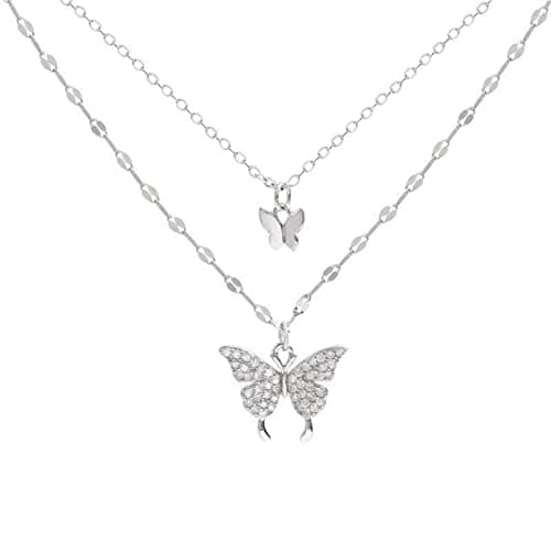 Image of ZAGZIG Silver Butterfly Necklace for Women Double Layer Clavicle Chain Shiny CZ Necklace Dainty Gifts Party Jewelry Gift