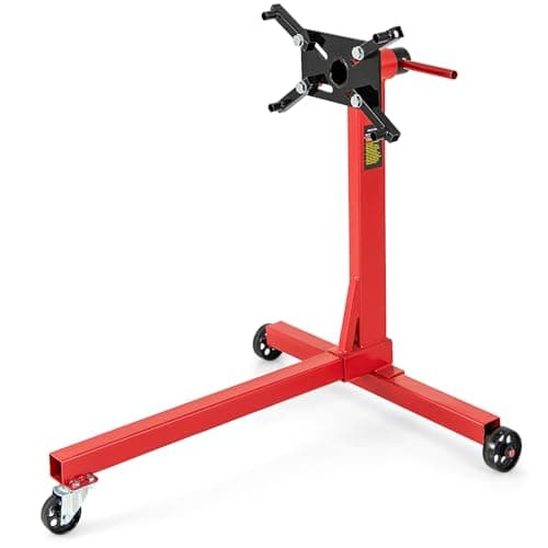Image of COSTWAY Engine Stand, 340kg/680kg Rotating Engine Motor Stand with 360 Degree Adjustable Head, 4 Mounting Arms & 3 Casters, Motor Hoist Dolly Engine Lift Stand (340KG(750lbs), T Shape Base, Red)