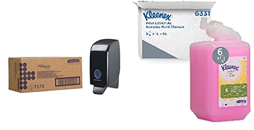 Image of Aquarius Hand Cleanser Dispenser 7173 - 1 x Black Wall Mounted Hand Wash Dispenser + Kleenex Everyday Use Hand Soap 6331 - Pink Hand Wash - 6 x 1 Litre Hand Wash Refills
