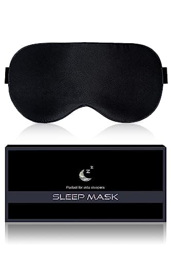 Image of Aosun Silk Sleep Mask, 22-Momme 100% Pure Mulberry Silk Light-Blocking Eye Mask with Adjustable Strap, Hypoallergenic, Gifts for Women and Men (Black)