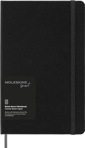 Image of Moleskine Smart Notebook, Smart Writing System, Digital Notepad with Hard Cover, Ruled Pages and Elastic Closure, Size Large 13 x 21 cm, Colour Black