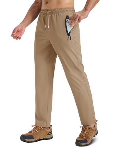 Image of TACVASEN Walking Trousers Men Running Trousers Tracksuit Bottoms Summer Sports Trousers Quick Dry Hiking Pants Pockets Camping Trousers Khaki